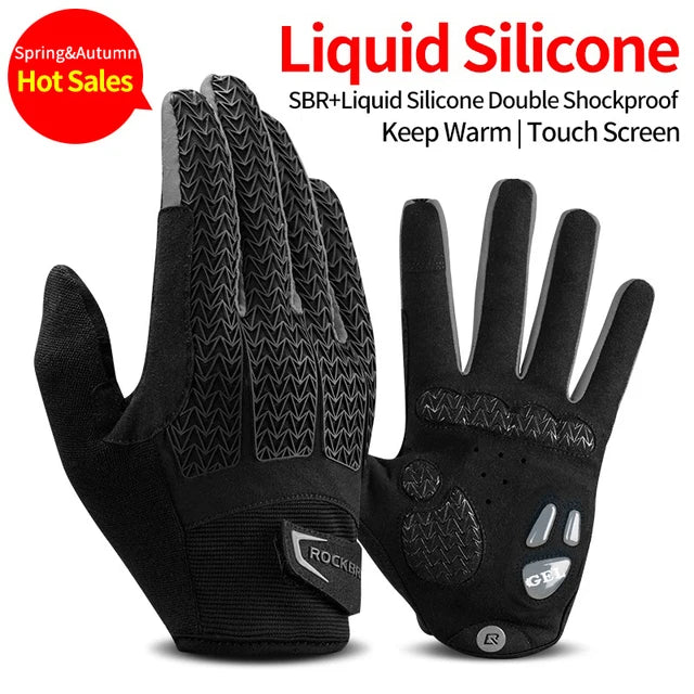ROCKBROS Windproof Cycling Bicycle Gloves Touch Screen Riding MTB Bike Glove Thermal Warm Motorcycle Winter Autumn Bike Clothing