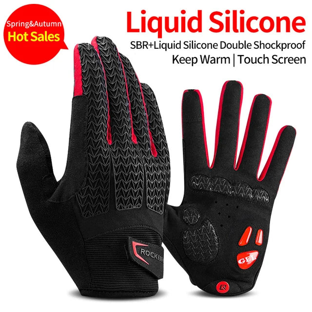 ROCKBROS Windproof Cycling Bicycle Gloves Touch Screen Riding MTB Bike Glove Thermal Warm Motorcycle Winter Autumn Bike Clothing