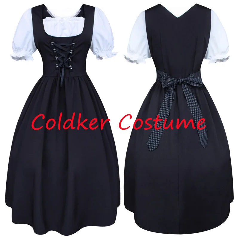 German Ladies Beer Maid Dirndl Bavarian Oktoberfest Dress with Apron Costumes Party Halloween Fancy Dress Plus Size S-5XL