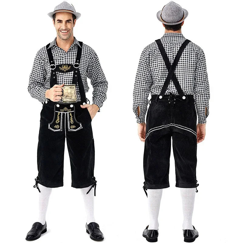 Male Oktoberfest Lederhosen Costume Bavarian Octoberfest German Beer Costume Suspenders Shorts Men's Halloween Cosplay Outfit