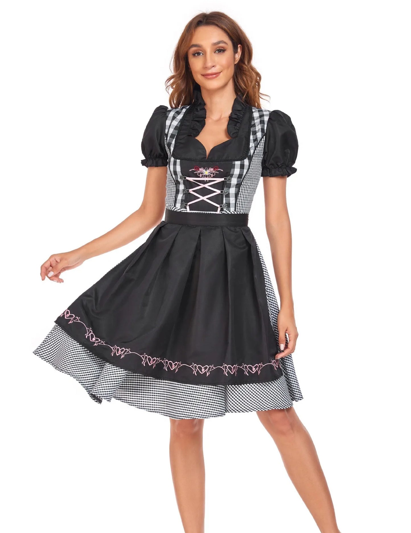 Traditional German Plaid Dirndl Dress for Women Oktoberfest Costume Adult Beer Festival Cosplay Halloween Fancy Party Dress