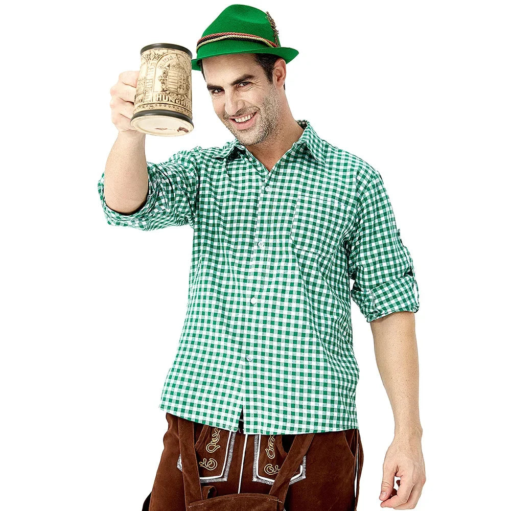Male Oktoberfest Lederhosen Costume Bavarian Octoberfest German Beer Costume Suspenders Shorts Men's Halloween Cosplay Outfit