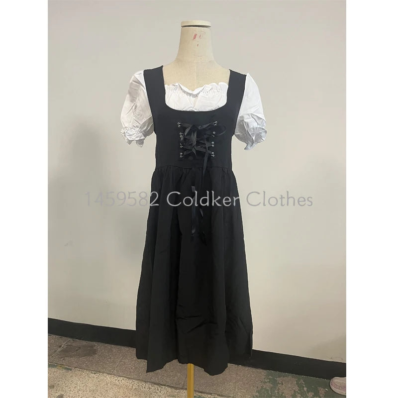 German Ladies Beer Maid Dirndl Bavarian Oktoberfest Dress with Apron Costumes Party Halloween Fancy Dress Plus Size S-5XL