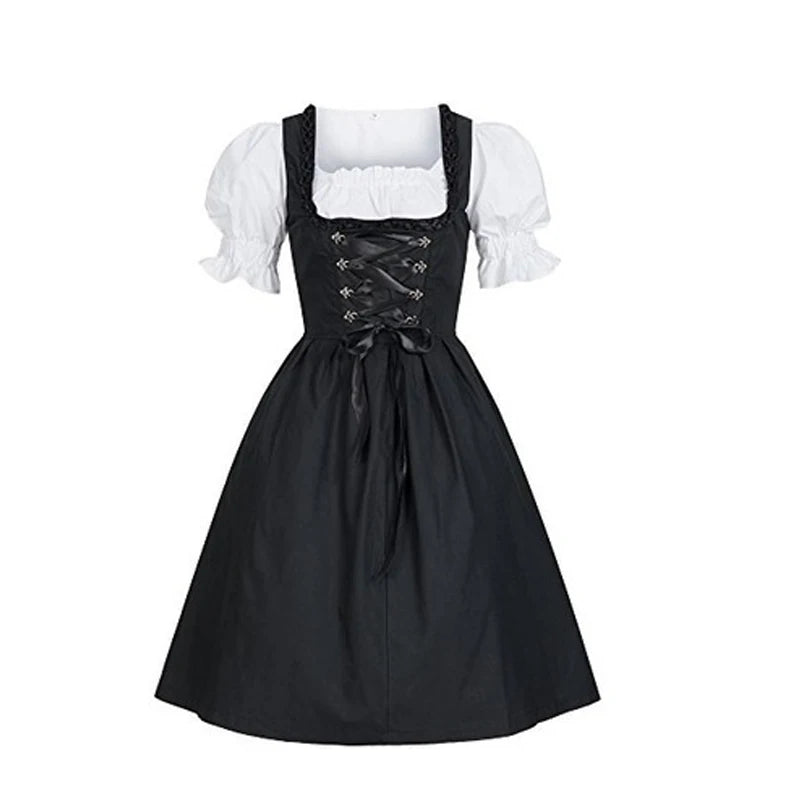 German Ladies Beer Maid Dirndl Bavarian Oktoberfest Dress with Apron Costumes Party Halloween Fancy Dress Plus Size S-5XL