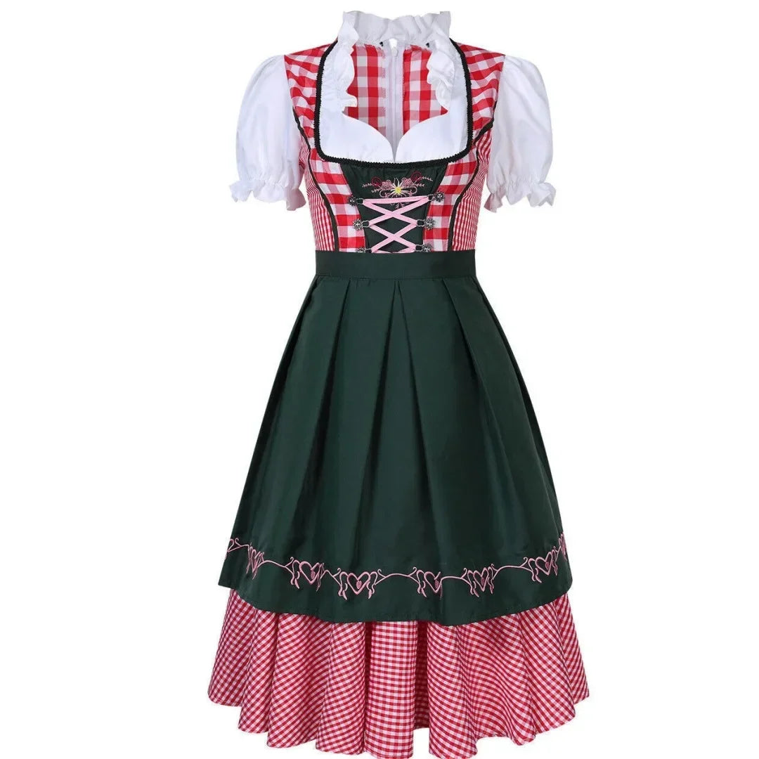 Traditional German Plaid Dirndl Dress for Women Oktoberfest Costume Adult Beer Festival Cosplay Halloween Fancy Party Dress