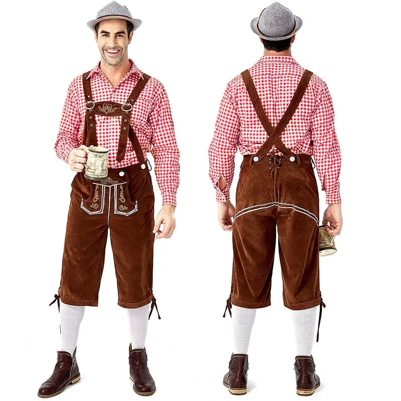 Male Oktoberfest Lederhosen Costume Bavarian Octoberfest German Beer Costume Suspenders Shorts Men's Halloween Cosplay Outfit