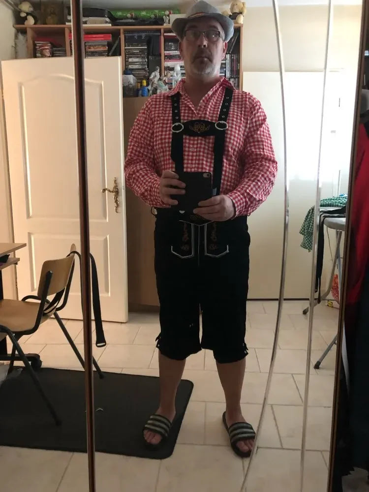 Male Oktoberfest Lederhosen Costume Bavarian Octoberfest German Beer Costume Suspenders Shorts Men's Halloween Cosplay Outfit