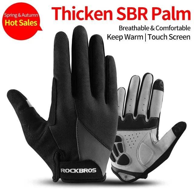 ROCKBROS Windproof Cycling Bicycle Gloves Touch Screen Riding MTB Bike Glove Thermal Warm Motorcycle Winter Autumn Bike Clothing