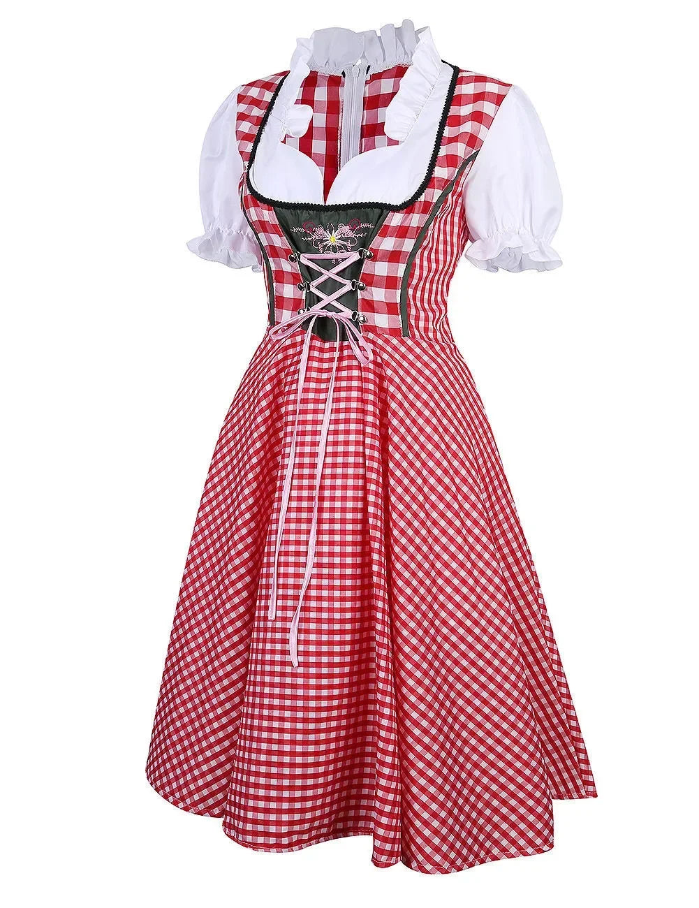Traditional German Plaid Dirndl Dress for Women Oktoberfest Costume Adult Beer Festival Cosplay Halloween Fancy Party Dress