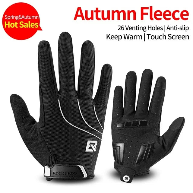 ROCKBROS Windproof Cycling Bicycle Gloves Touch Screen Riding MTB Bike Glove Thermal Warm Motorcycle Winter Autumn Bike Clothing