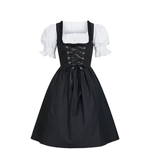 German Ladies Beer Maid  Dirndl Bavarian Oktoberfest Dress with Apron Costumes Party Halloween Fancy Dress Plus Size S-5XL