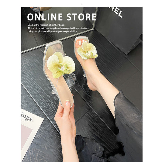 New Flower Decoration Export Large Size Women's High Heel Sandals