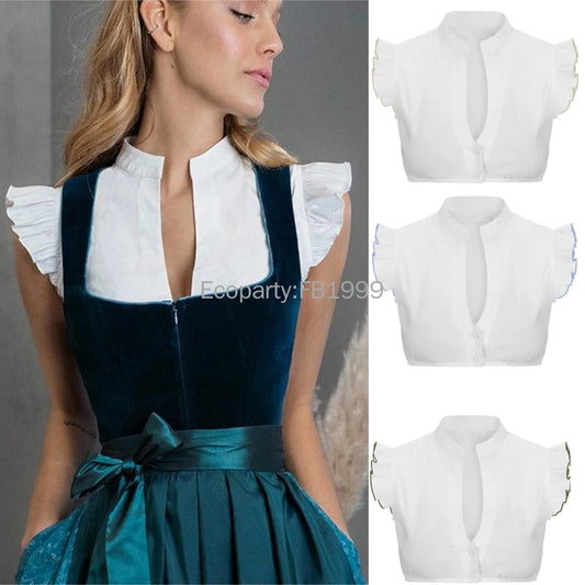 2024 Germany Oktoberfest Costume Shirt For Women Vintage Dirndl Dress White Short Sleeve Crop Tops Stage Performance Tank Vest