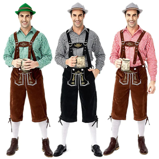 Male Oktoberfest Lederhosen Costume Bavarian Octoberfest German Beer Costume Suspenders Shorts Men's Halloween Cosplay Outfit