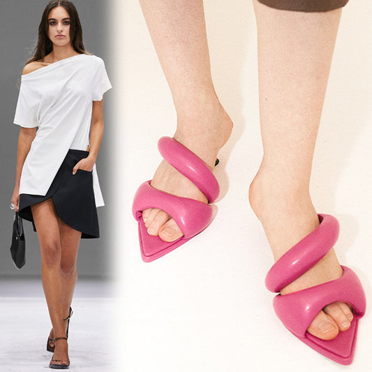 European And American Pointed Soft Leather Kitten Heel Single Sole